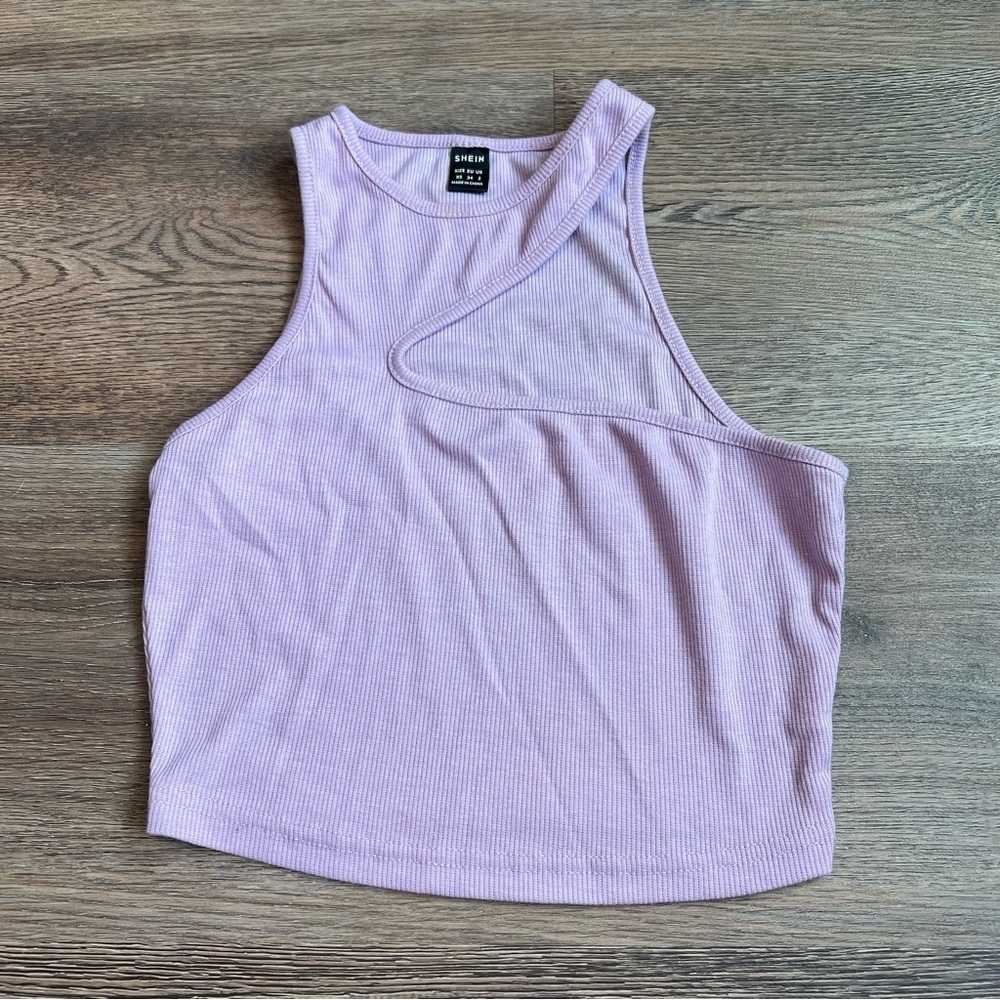 Lavender Purple Ribbed Tank Top Cutout Cropped XS